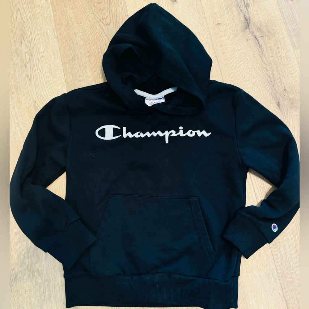 Champion Girls' Fleece Hoodie Glitter Script Logo Medium, Black